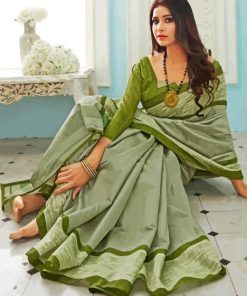 Green Indian Saree Diamond Painting