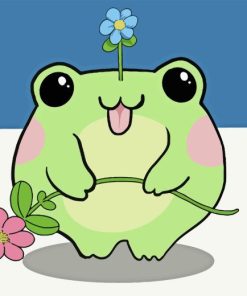 Kawaii Frog Holding Flower Diamond Painting