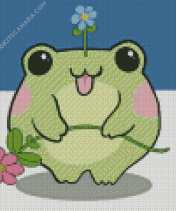 Kawaii Frog Holding Flower Diamond Painting