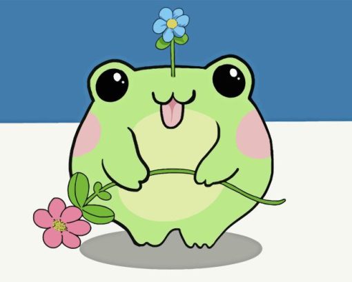 Kawaii Frog Holding Flower Diamond Painting