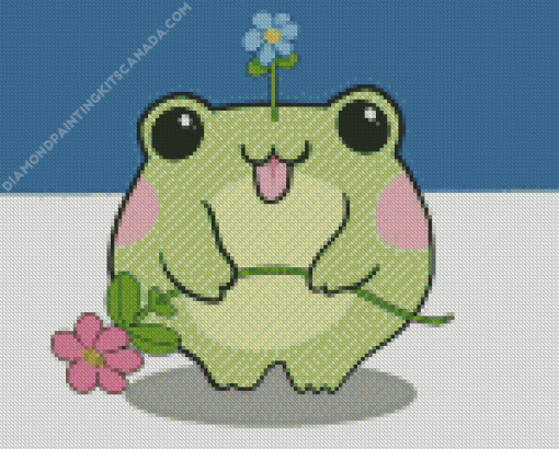 Kawaii Frog Holding Flower Diamond Painting