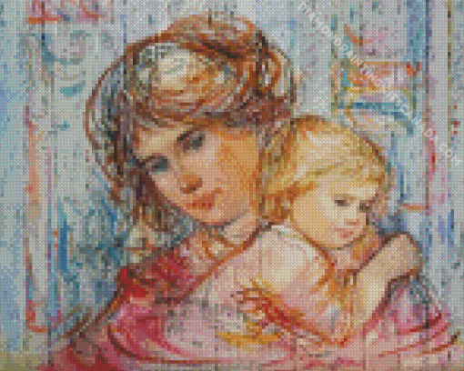 Mother and Daughter Edna Hibel Diamond Painting