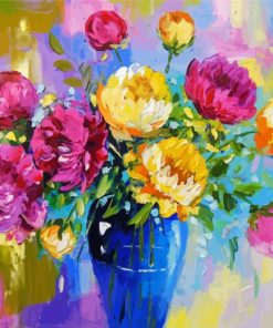 Peonies In a Blue Vase Abstract Diamond Painting