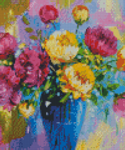 Peonies In a Blue Vase Abstract Diamond Painting