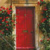 Red Door With Red Flowers Diamond Painting