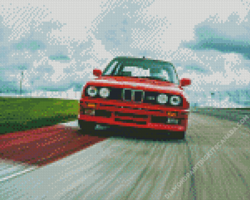 Red BMW E30 on Road Racing Diamond Painting