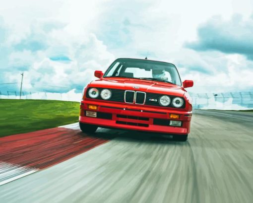 Red BMW E30 on Road Racing Diamond Painting