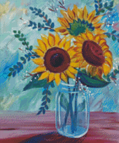 Sunflowers In Mason Jar Diamond Painting