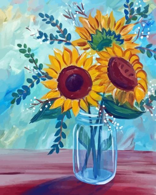 Sunflowers In Mason Jar Diamond Painting