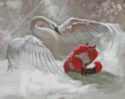 Swans and Red Fox Diamond Painting