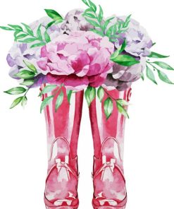 Pink Gumboots and Peony Flowers Diamond Painting
