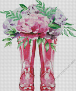 Pink Gumboots and Peony Flowers Diamond Painting