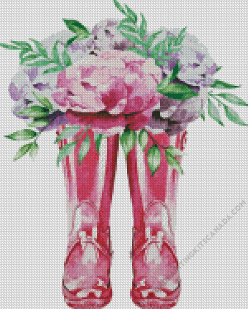 Pink Gumboots and Peony Flowers Diamond Painting