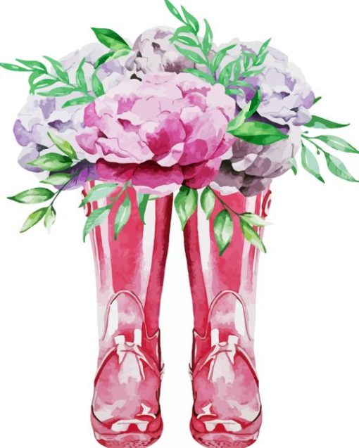 Pink Gumboots and Peony Flowers Diamond Painting