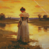 Woman And River At Sunset Diamond Painting