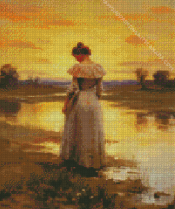 Woman And River At Sunset Diamond Painting