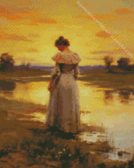 Woman And River At Sunset Diamond Painting