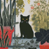 Black Cat And Plant Diamond Painting