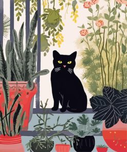 Black Cat And Plant Diamond Painting