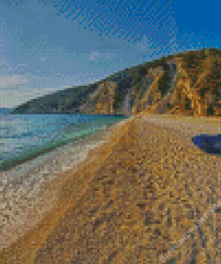 Blue Boat in Myrtos Beach Diamond Painting