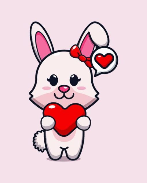 Cartoon Bunny Holding Heart Diamond Painting