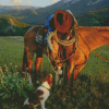 Cowboy With Horse And Dog In Nature Diamond Painting