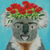 Koala Bear With Red Flowers Crown Diamond Painting