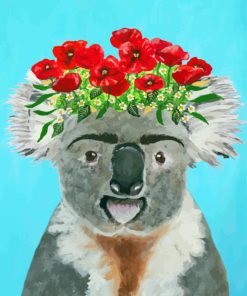 Koala Bear With Red Flowers Crown Diamond Painting