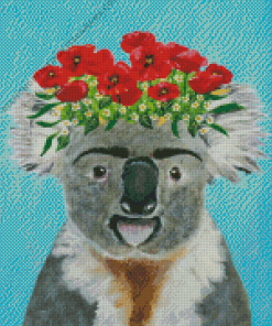 Koala Bear With Red Flowers Crown Diamond Painting