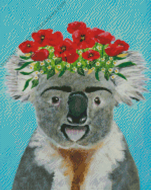 Koala Bear With Red Flowers Crown Diamond Painting