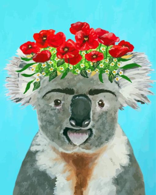 Koala Bear With Red Flowers Crown Diamond Painting