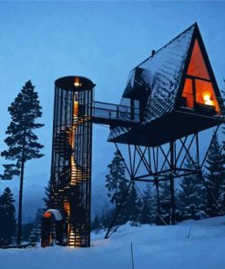 Norwegian Pan Treetop Cabin Diamond Painting