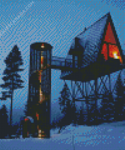 Norwegian Pan Treetop Cabin Diamond Painting