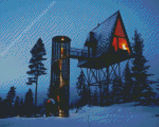 Norwegian Pan Treetop Cabin Diamond Painting