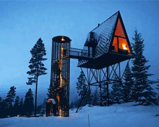 Norwegian Pan Treetop Cabin Diamond Painting