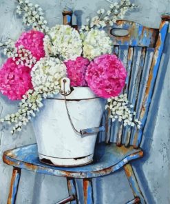 Pink Flowers On Chair Diamond Painting