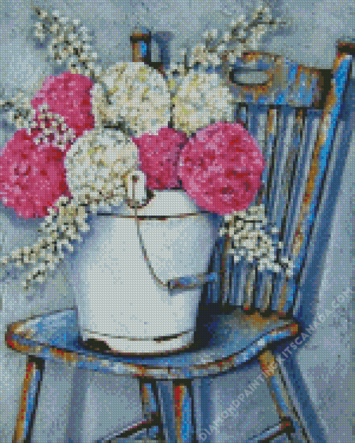 Pink Flowers On Chair Diamond Painting