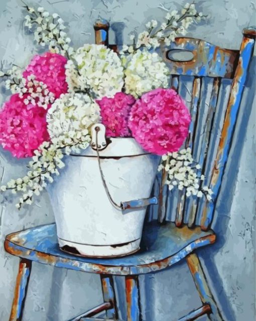 Pink Flowers On Chair Diamond Painting