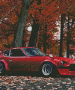 Red Nissan 280 Car With Leaves Diamond Painting