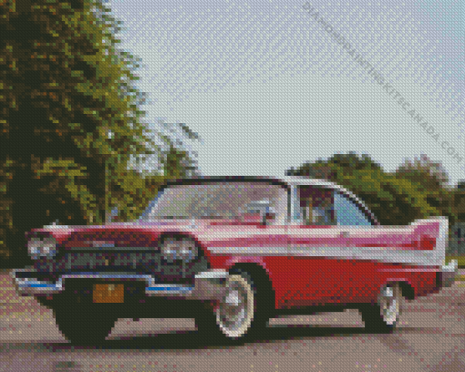 Red Vintage 58 Plymouth Car Diamond Painting