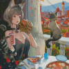 Anime Woman With Siamese Cat Diamond Painting