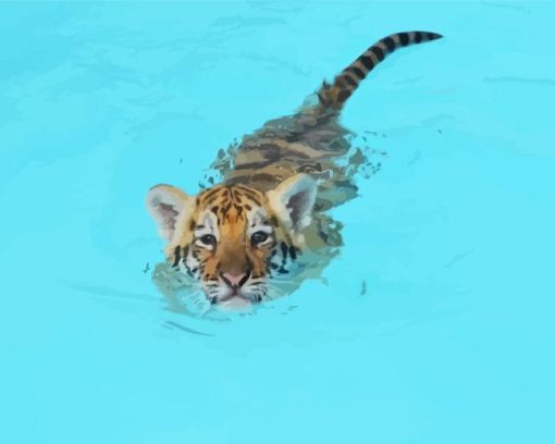 Baby Tiger In Pool Diamond Painting