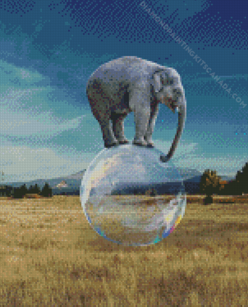 Elephant Balancing On A Bubble Ball Diamond Painting