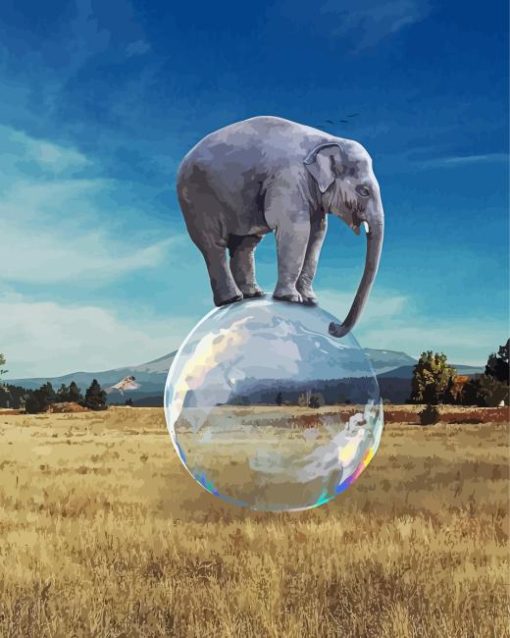 Elephant Balancing On A Bubble Ball Diamond Painting