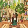 Girl Meditating With House Plants Diamond Painting