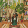 Girl Meditating With House Plants Diamond Painting