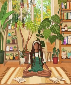 Girl Meditating With House Plants Diamond Painting