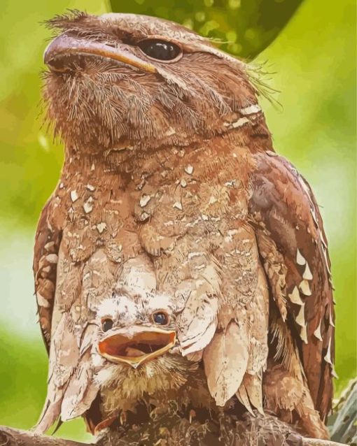 Mom And Baby Frogmouth Diamond Painting