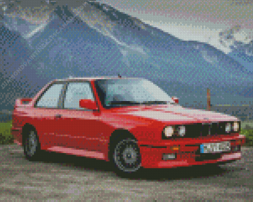 Red BMW E30 With Mountain Diamond Painting