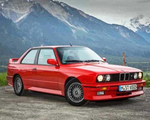 Red BMW E30 With Mountain Diamond Painting